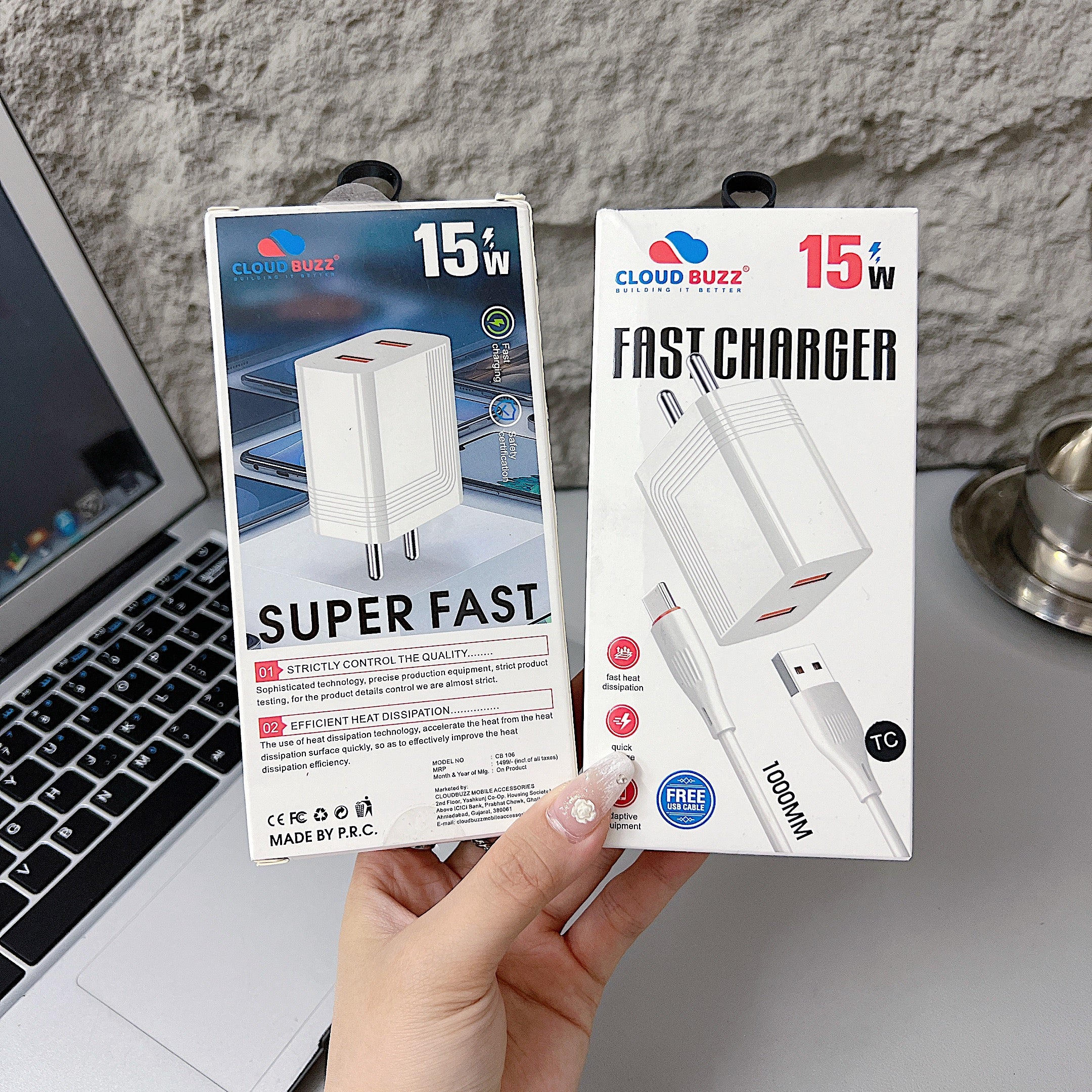 15W Dual USB Port Super Fast Charger with 1000MM Type-C (TC) Cable (CB106)