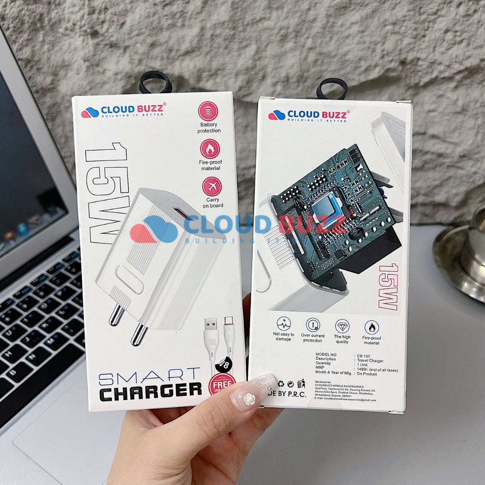 15W Smart Fast USB Charger with 1000MM Micro (V8) Cable (CB107)