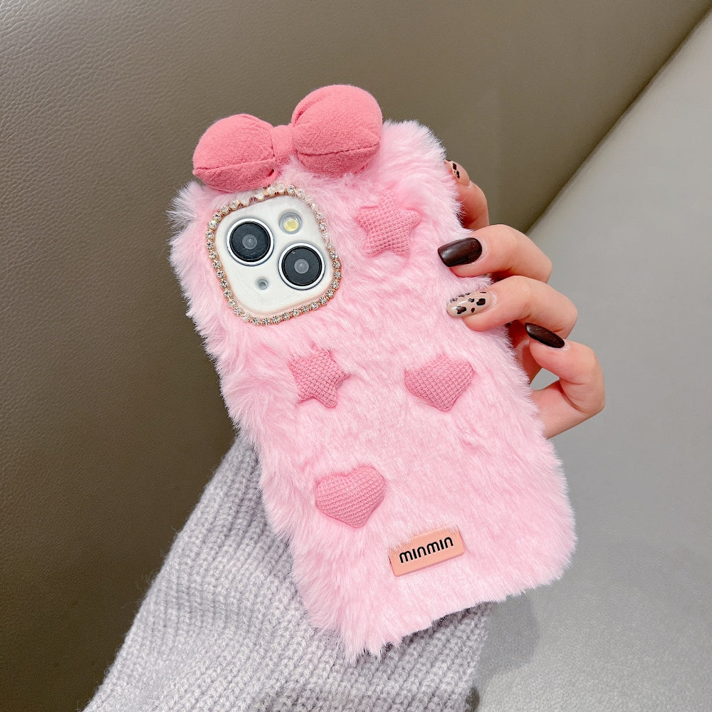 Bow Pattern Furry Phone Case with Furry Bracelet