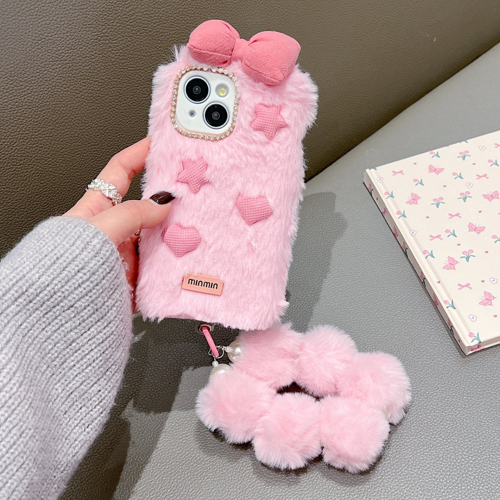 Bow Pattern Furry Phone Case with Furry Bracelet