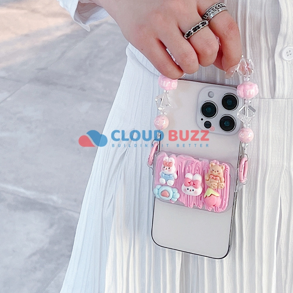 Cute Mini Cartoon Toy Flip Mirror Universal Stand with Crystal Bracelet