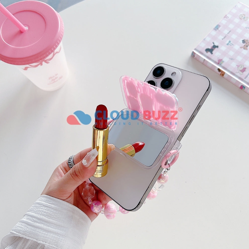 Cute Mini Cartoon Toy Flip Mirror Universal Stand with Crystal Bracelet