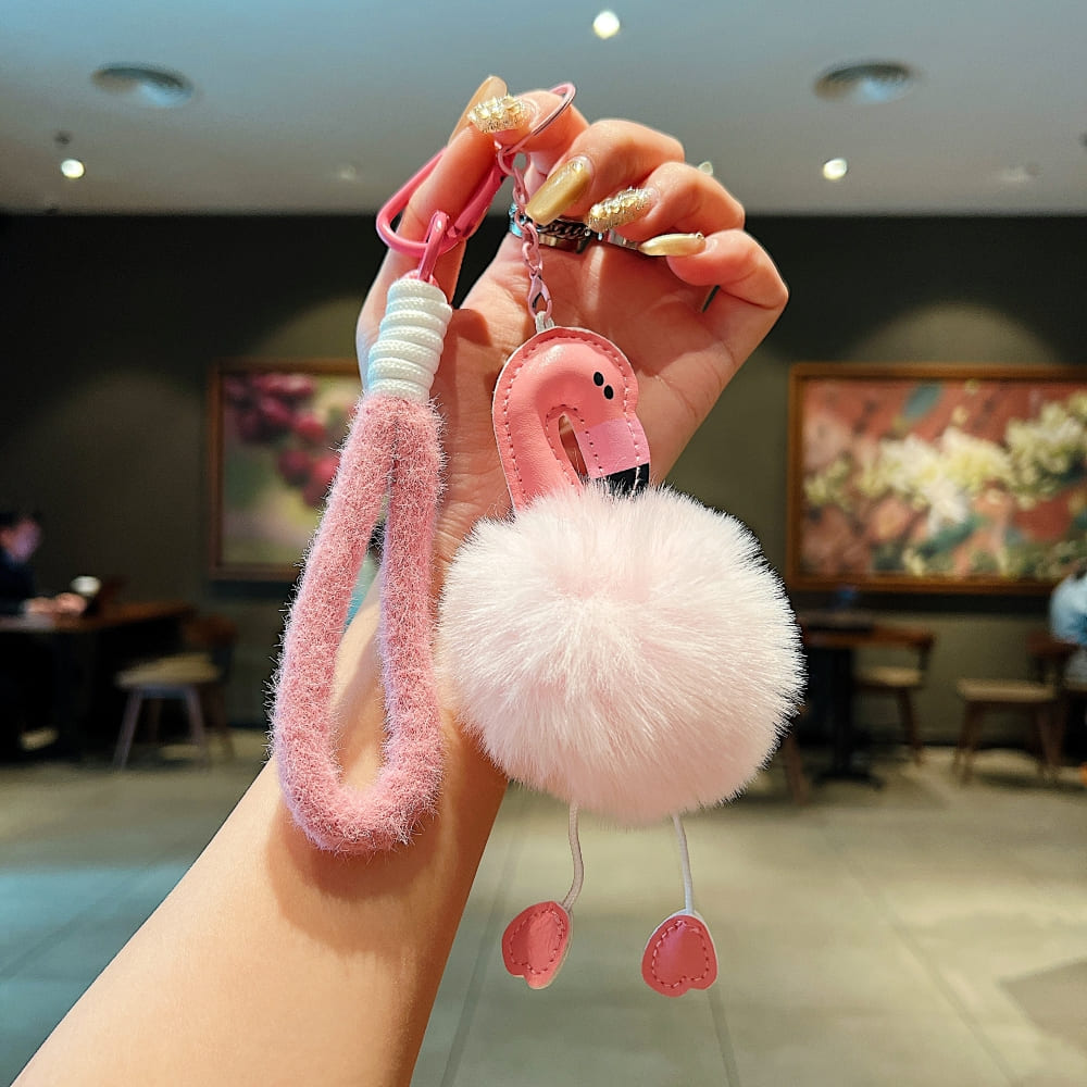 Fluffy Flamingo Phone Charm | Keychain | Handbag Charm