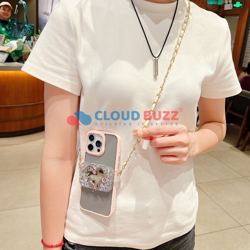 Heart Shape Mirror Pattern Universal Stand with Crystal Bracelet