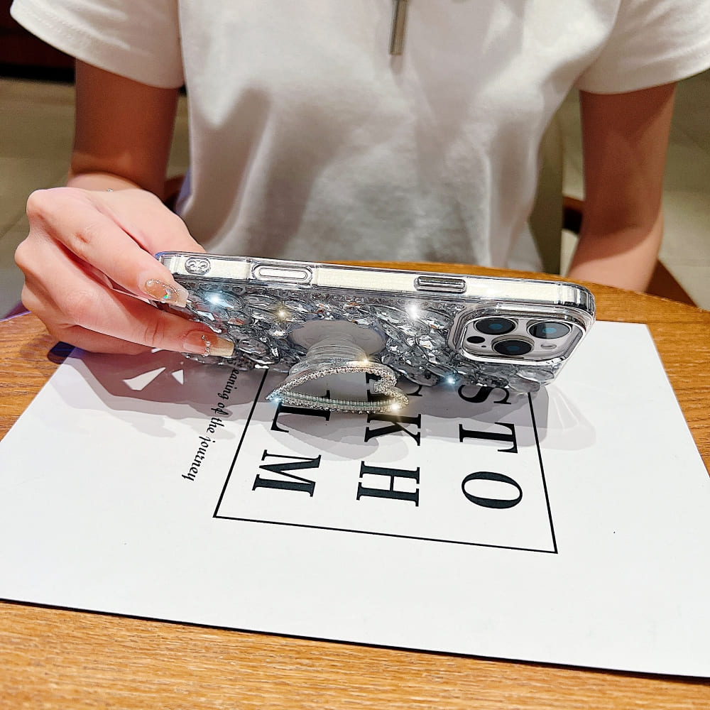 Heart Shaped Makeup Mirror Diamond Phone Case