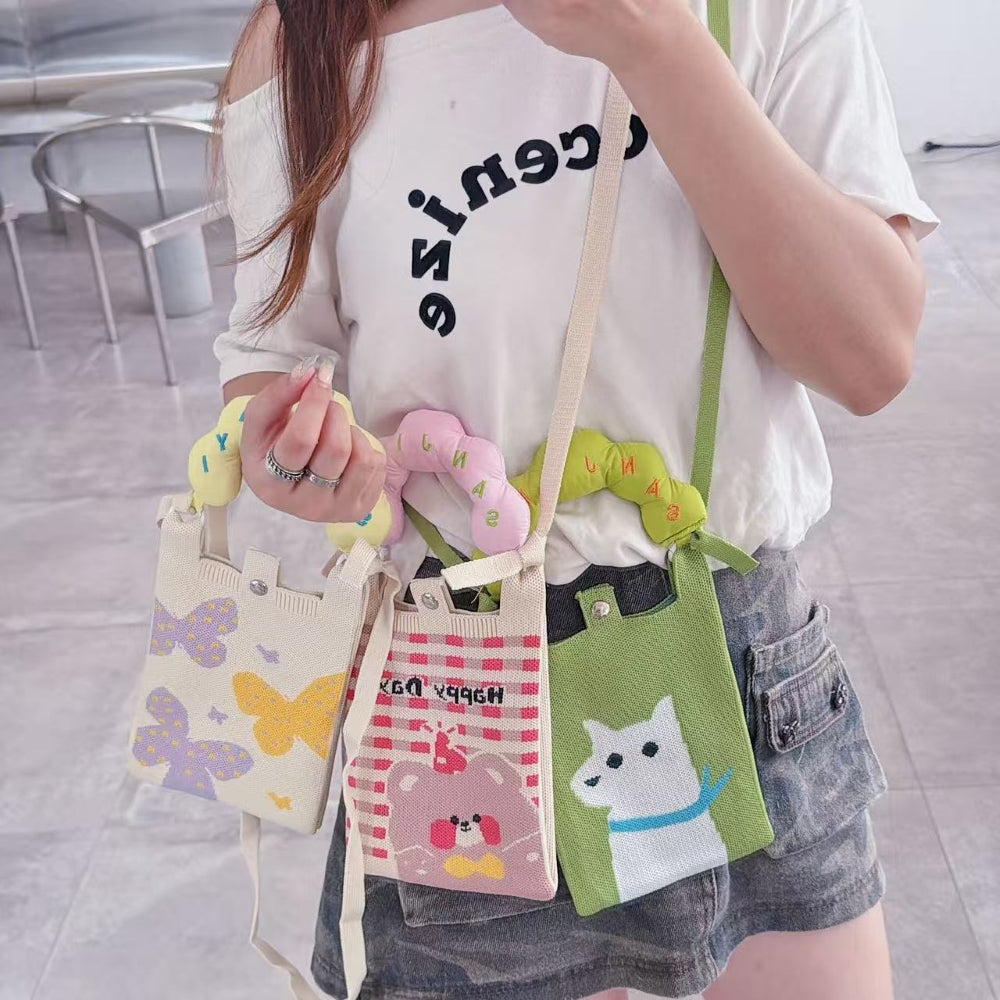 Forest Flutter Knit Cloud Handle Phone Bag