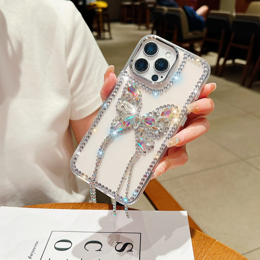 Rhinestone Butterfly Stone Transparent Phone Case