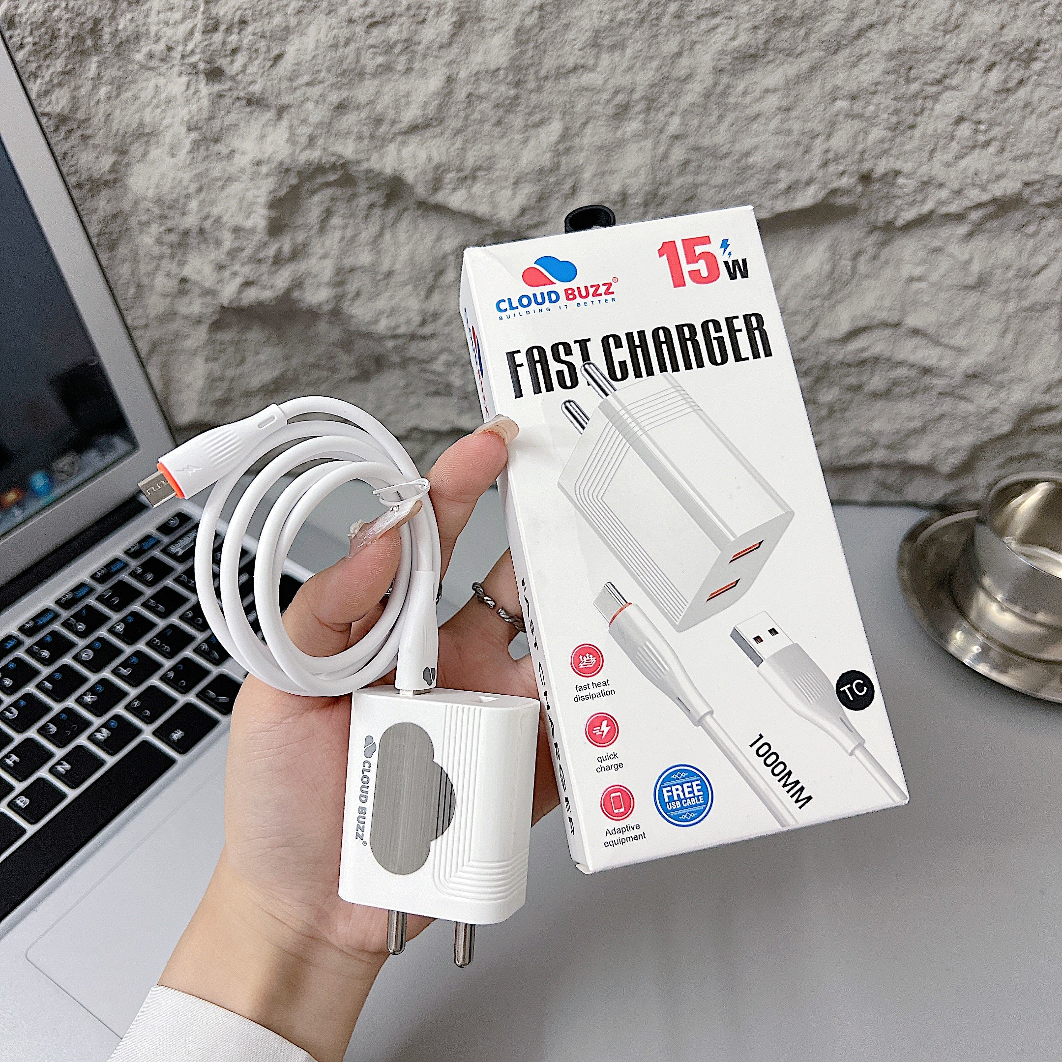 15W Dual USB Port Super Fast Charger with 1000MM Type-C (TC) Cable (CB106)