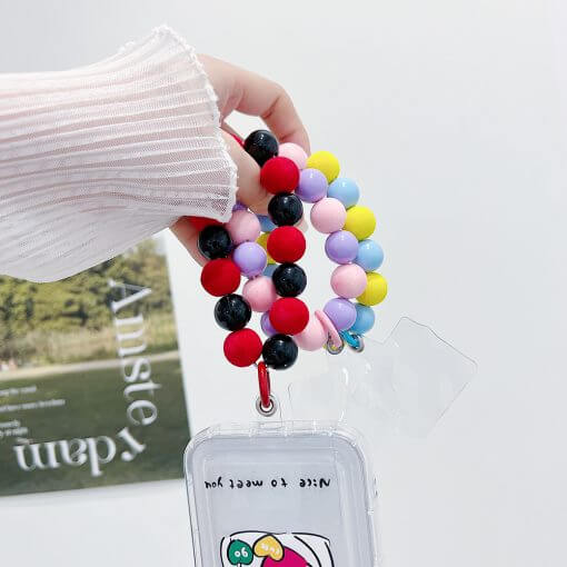 Trendy Cream Silicone Beads Stretch Bracelet Phone Charm | Handbag Charm