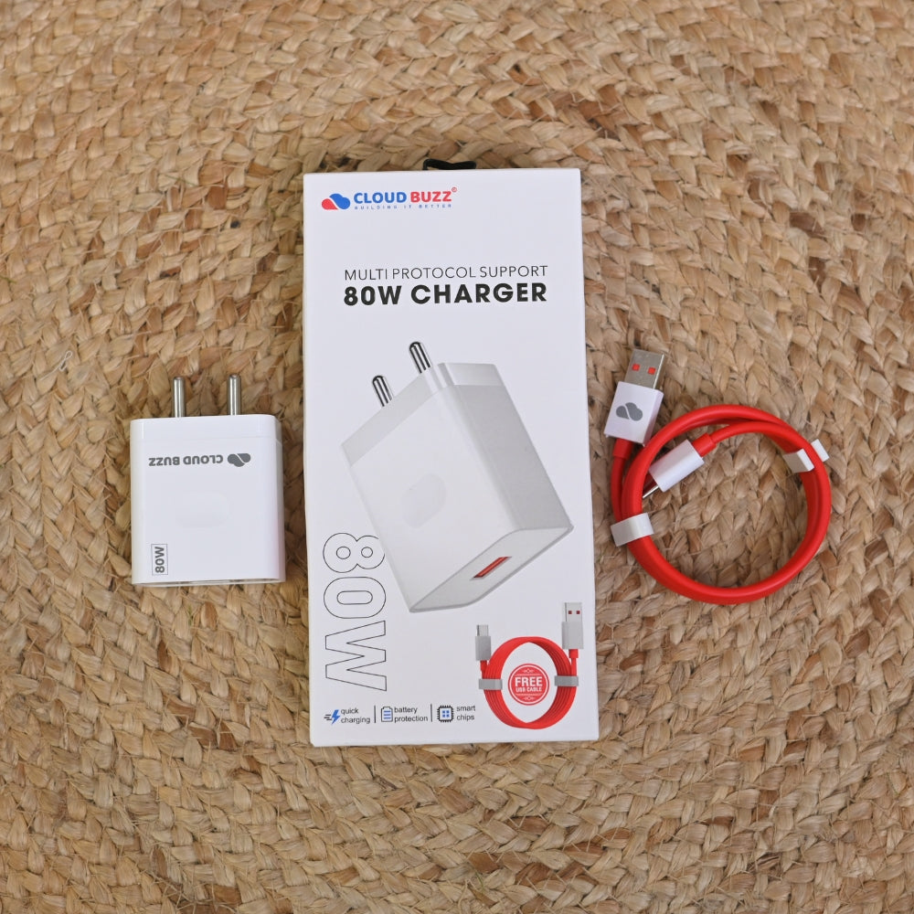 80W Fast Charger USB to Type-C Charging Plug with 1M Cable (CB104)