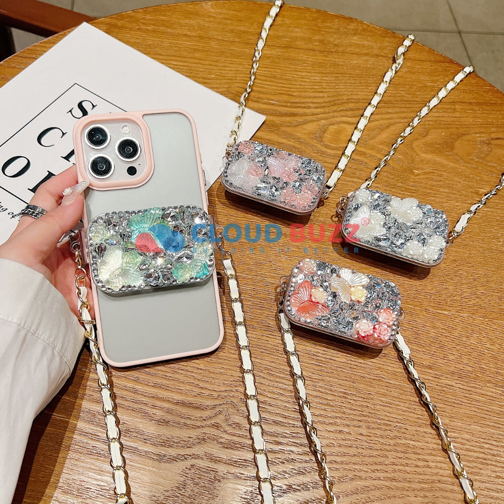 Acrylic Butterfly and Flower Charm Pattern Universal Stand with Crystal Bracelet