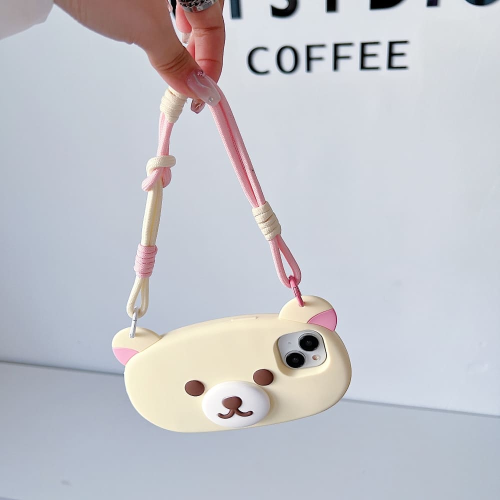 Bear Faced Silicone Phone Case with Lanyard Strap