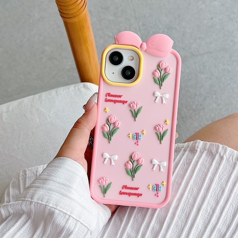 Bow Tulip Flower Silicone Phone Case
