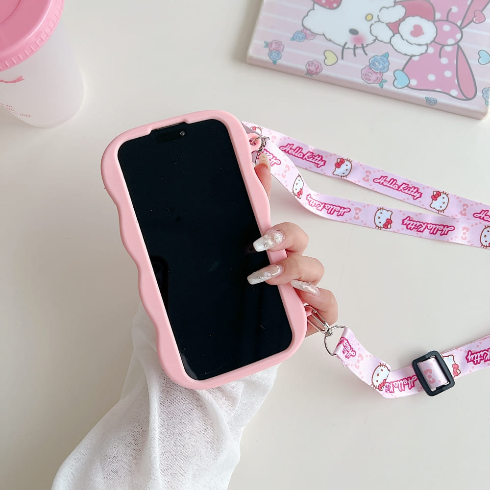 Cartoon Kitty Stand Silicone Phone Case with Shoulder Strap