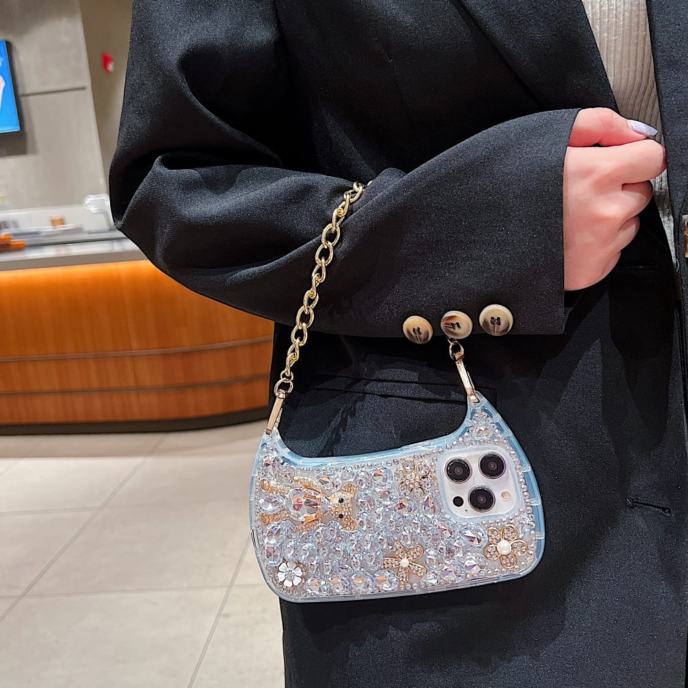 Colorful Diamond Phone Case With Metal Chain Strap