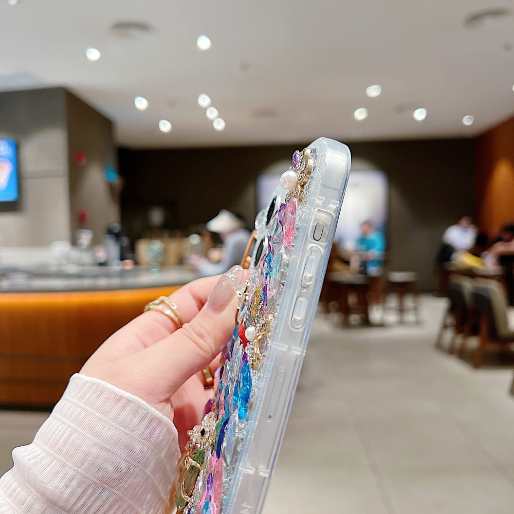 Colorful Diamond Phone Case With Metal Chain Strap