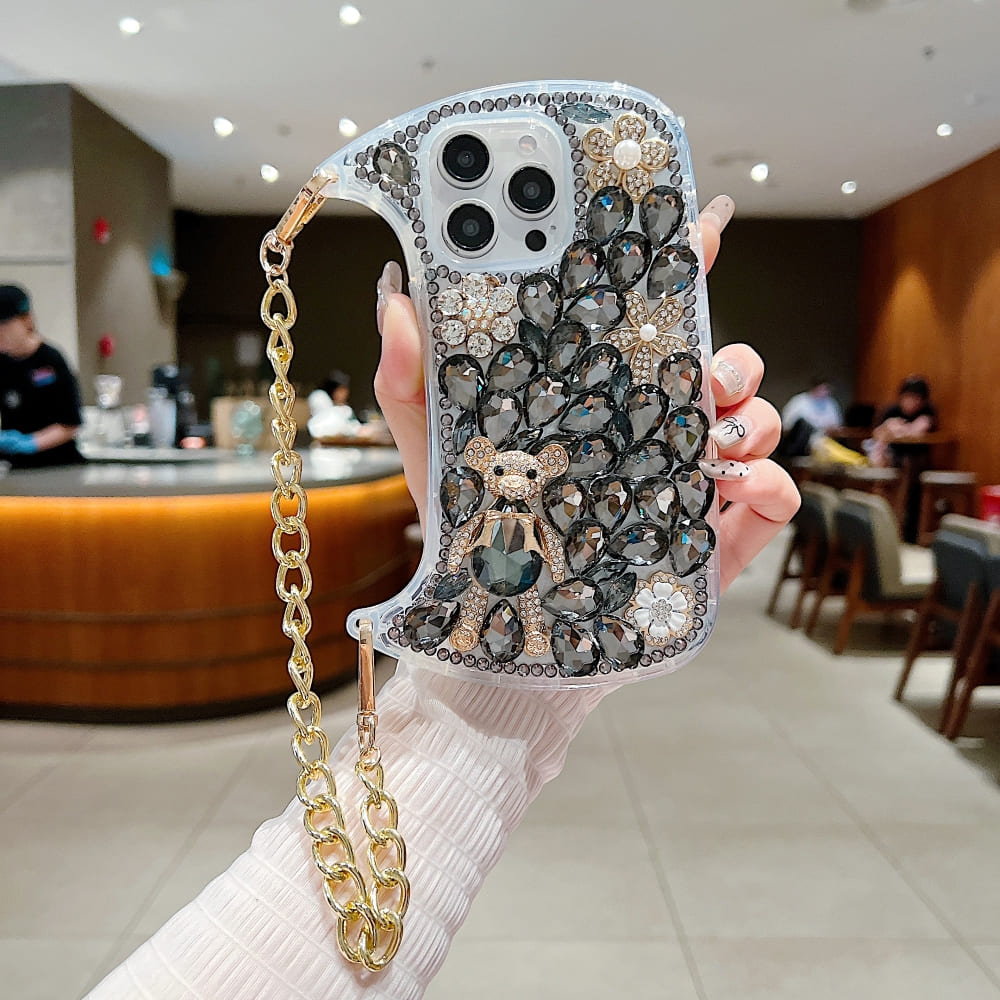 Colorful Diamond Phone Case With Metal Chain Strap