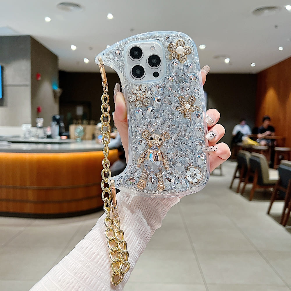 Colorful Diamond Phone Case With Metal Chain Strap
