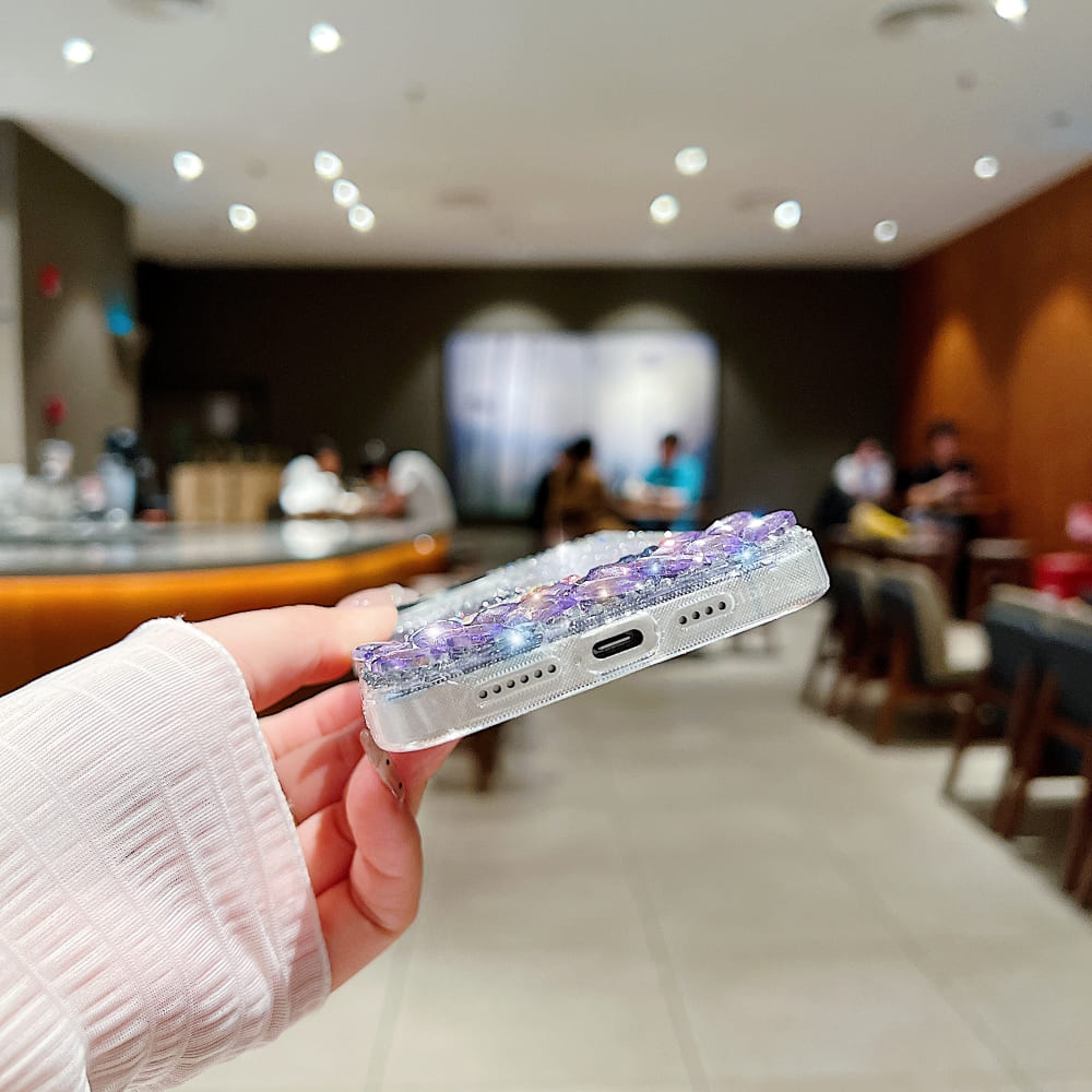 Colorful Diamond Phone Case With Metal Chain Strap