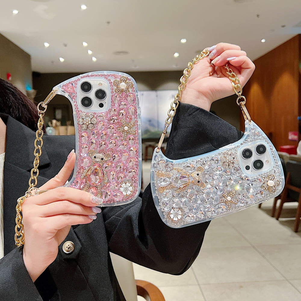 Colorful Diamond Phone Case With Metal Chain Strap
