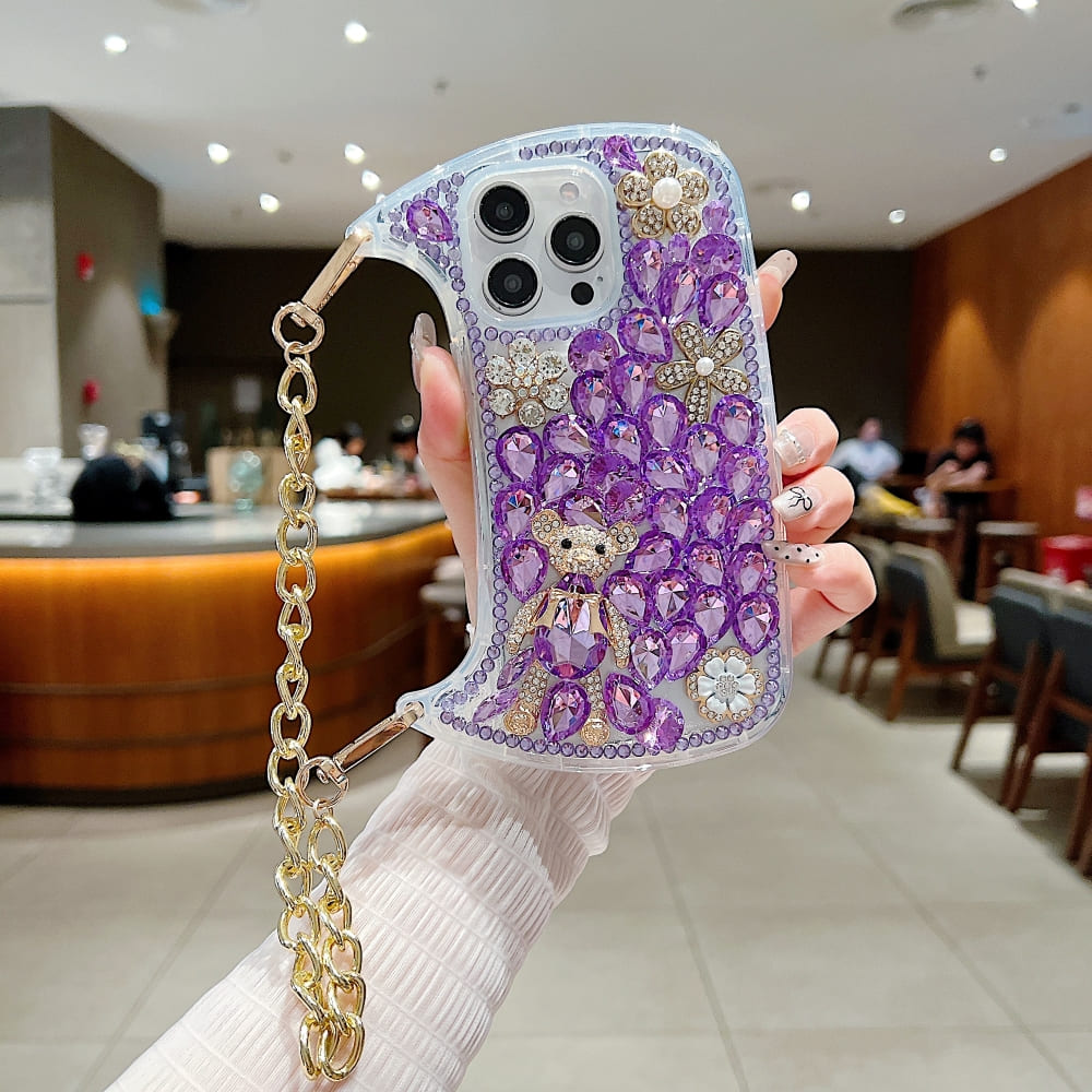 Colorful Diamond Phone Case With Metal Chain Strap