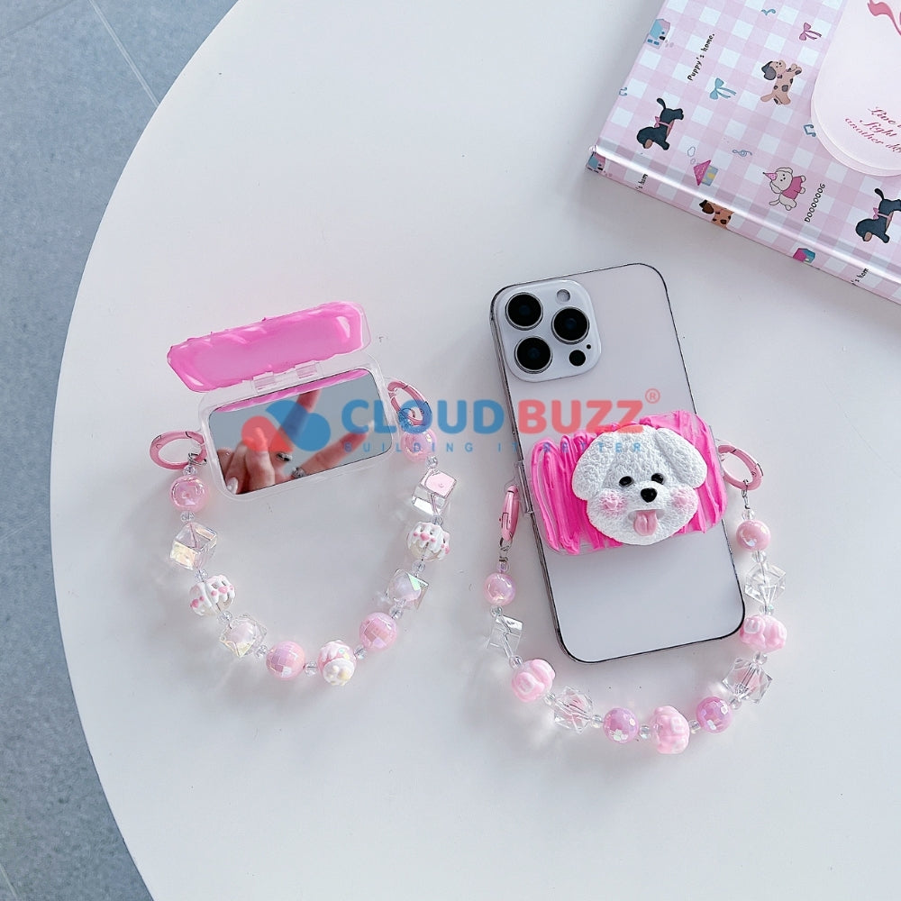 Cute Mini Cartoon Toy Flip Mirror Universal Stand with Crystal Bracelet