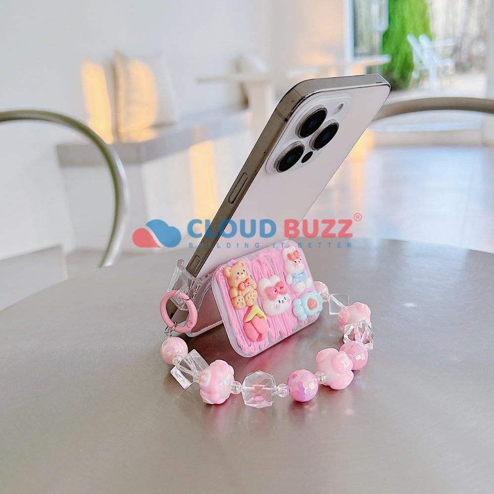 Cute Mini Cartoon Toy Flip Mirror Universal Stand with Crystal Bracelet