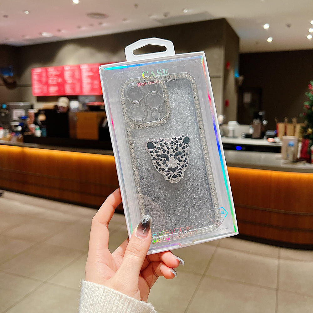Glittery Tiger Stone Border Transparent Phone Case With Bracelet - iPhone 15 Pro Max