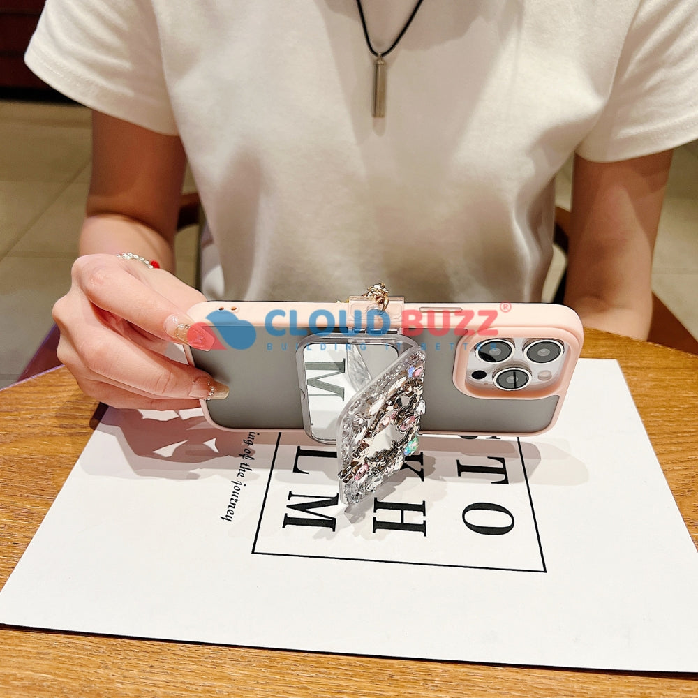 Heart Shape Mirror Pattern Universal Stand with Crystal Bracelet