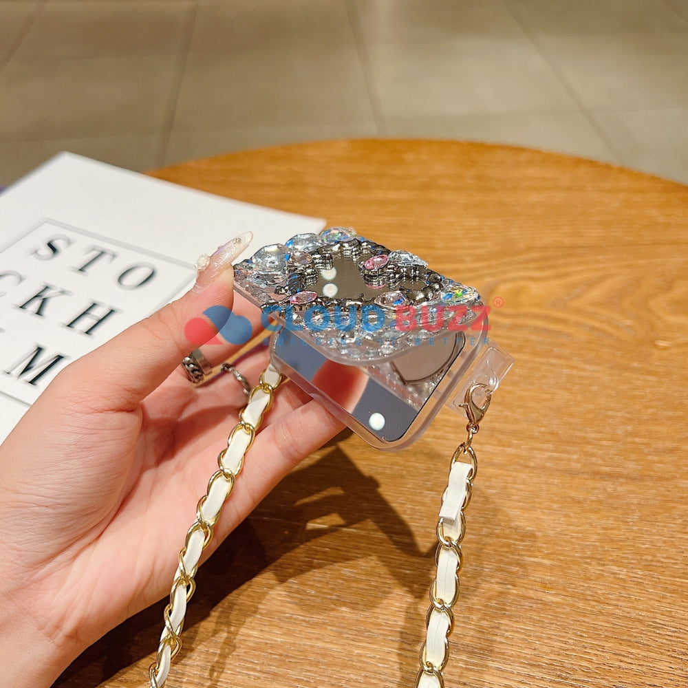 Heart Shape Mirror Pattern Universal Stand with Crystal Bracelet