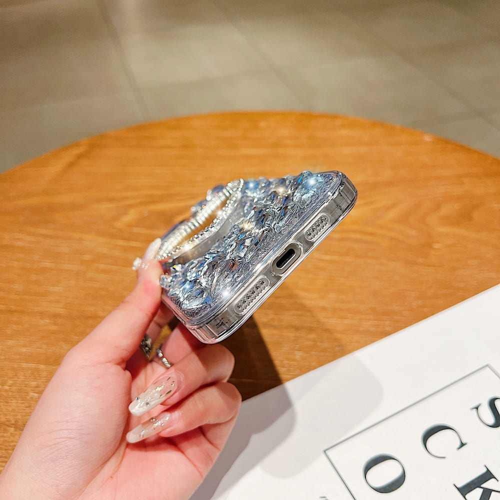 Heart Shaped Makeup Mirror Diamond Phone Case