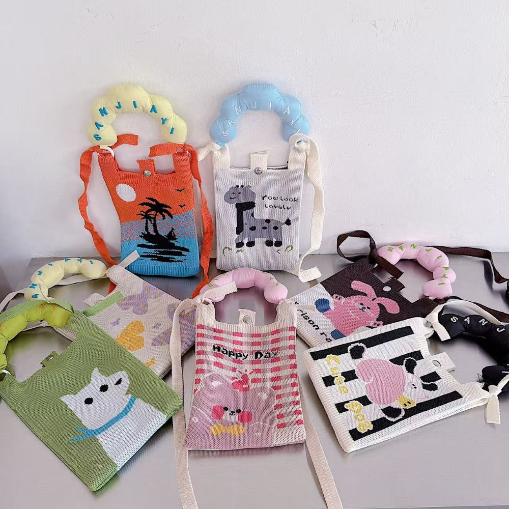 Lavender Bloom Knit Cloud Handle Phone Bag