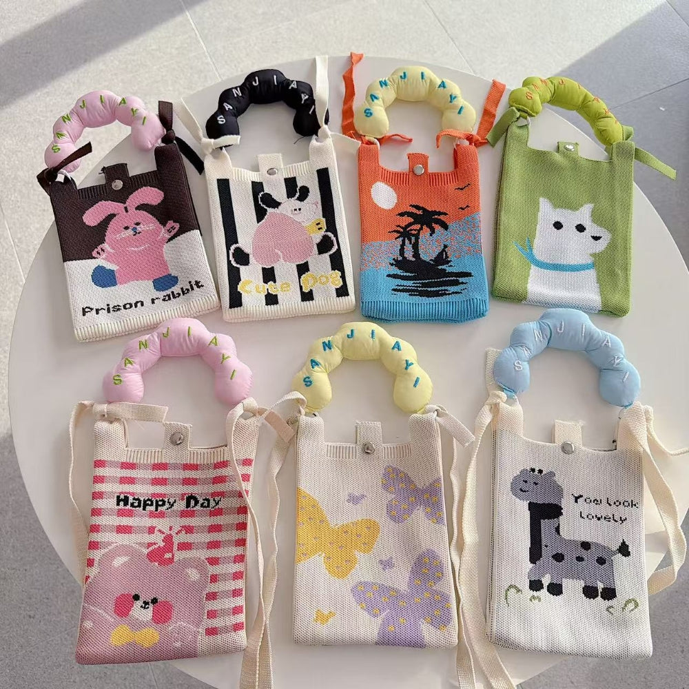 Sunny Smile Knit Cloud Handle Phone Bag