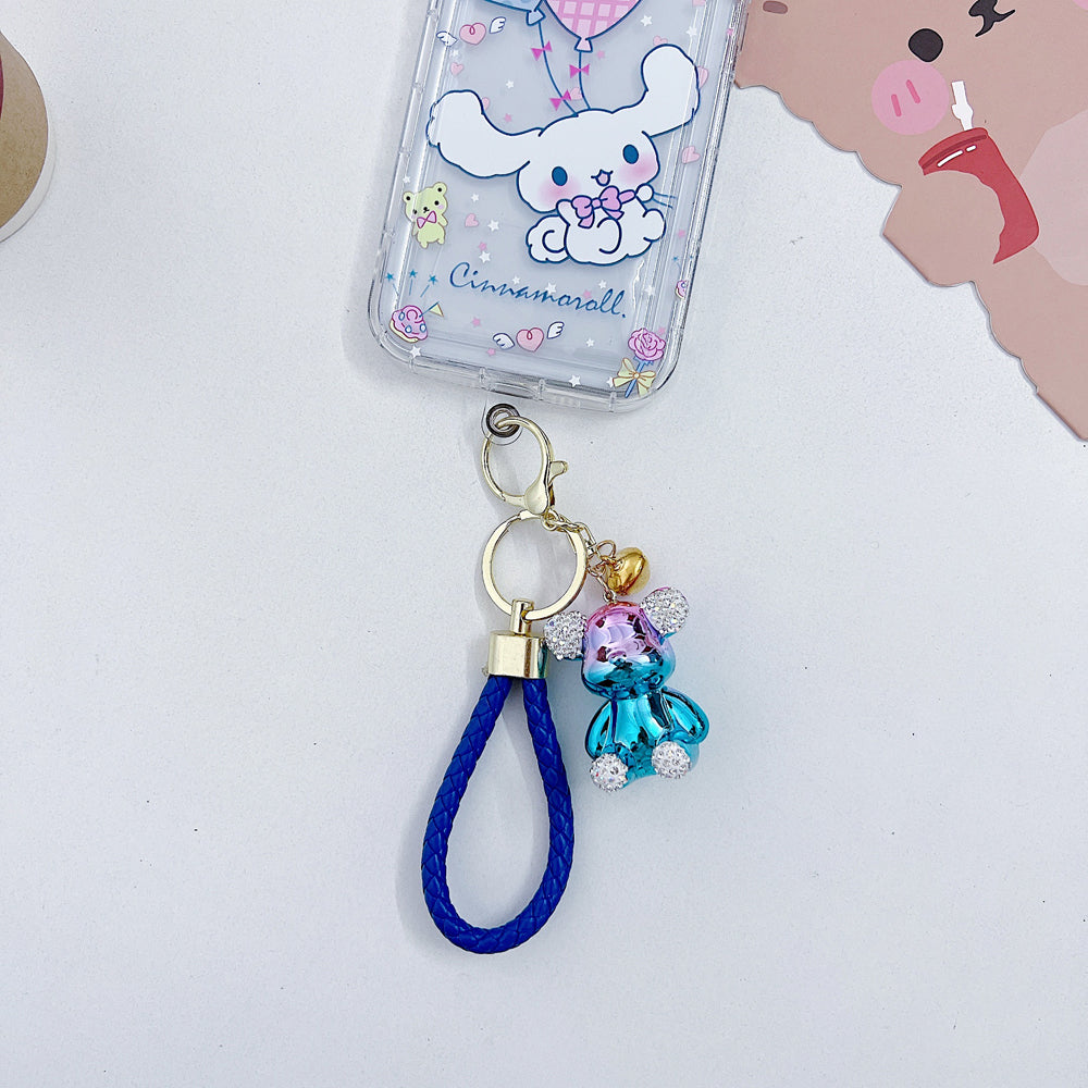 Cute Electroplated Bear Woven Leather Rope Keychain | Phone Charm | Handbag Charm