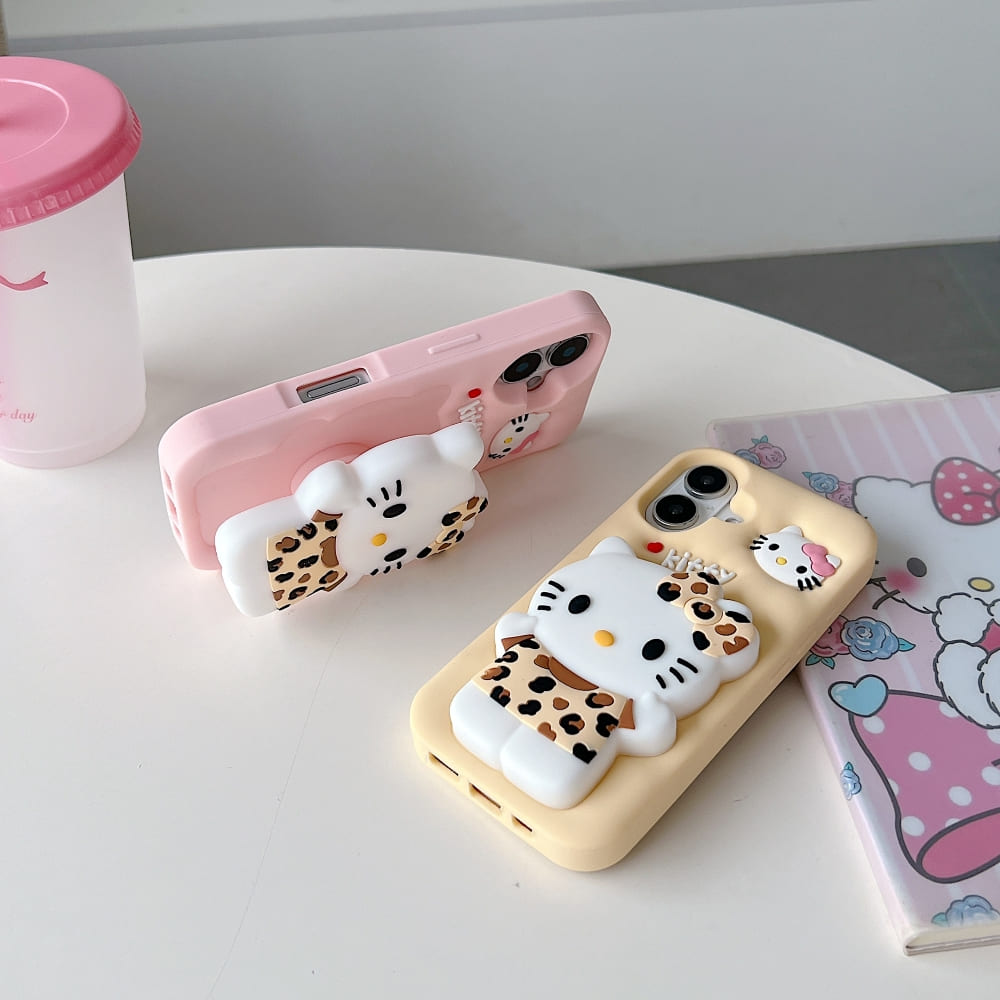 Leopard Print Cat Holder Silicone Phone Case