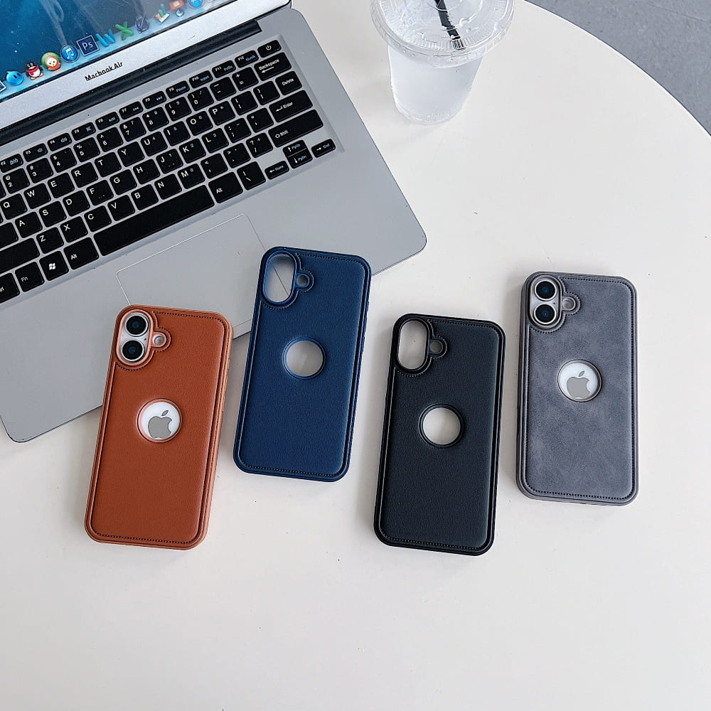 Logo Cut PU Leather Silicone Phone Case