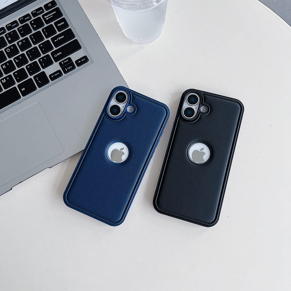 Logo Cut PU Leather Silicone Phone Case