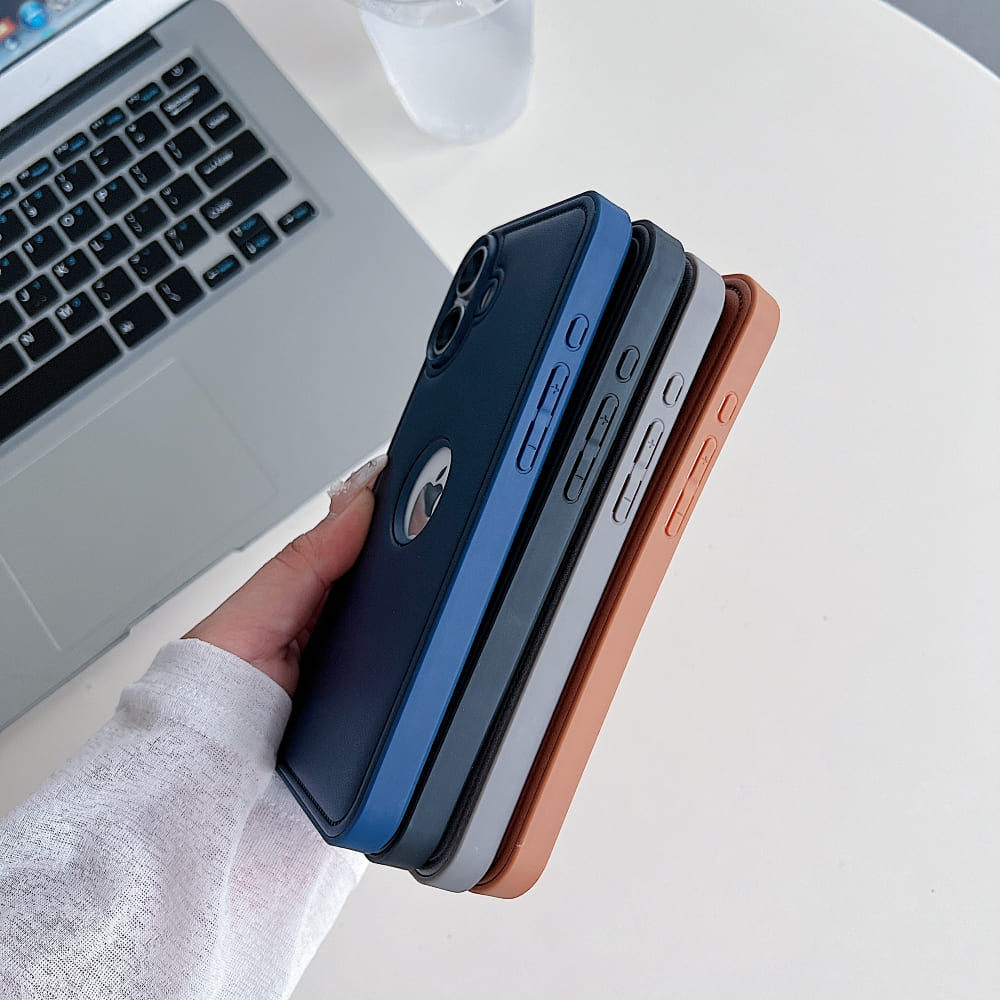 Logo Cut PU Leather Silicone Phone Case