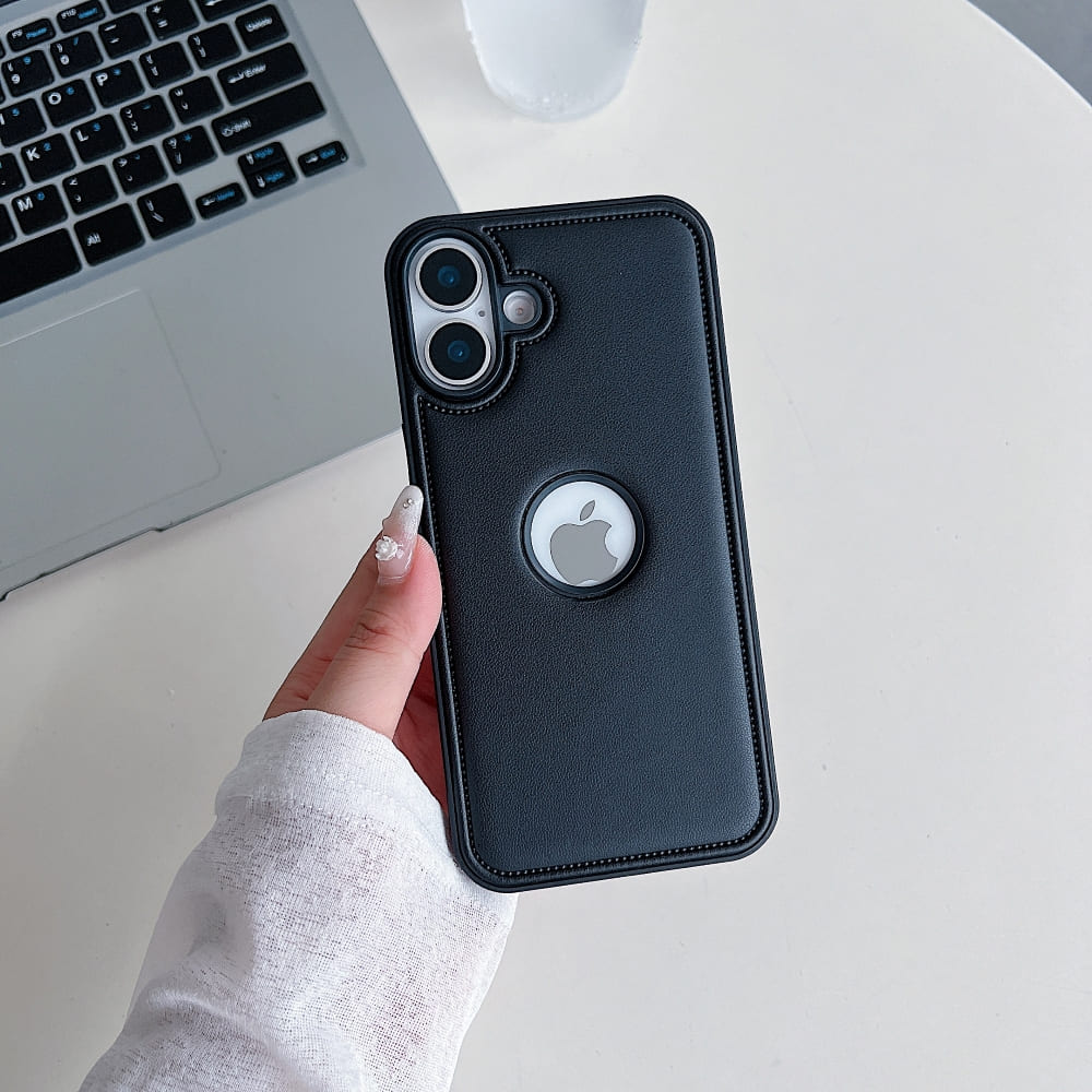 Logo Cut PU Leather Silicone Phone Case