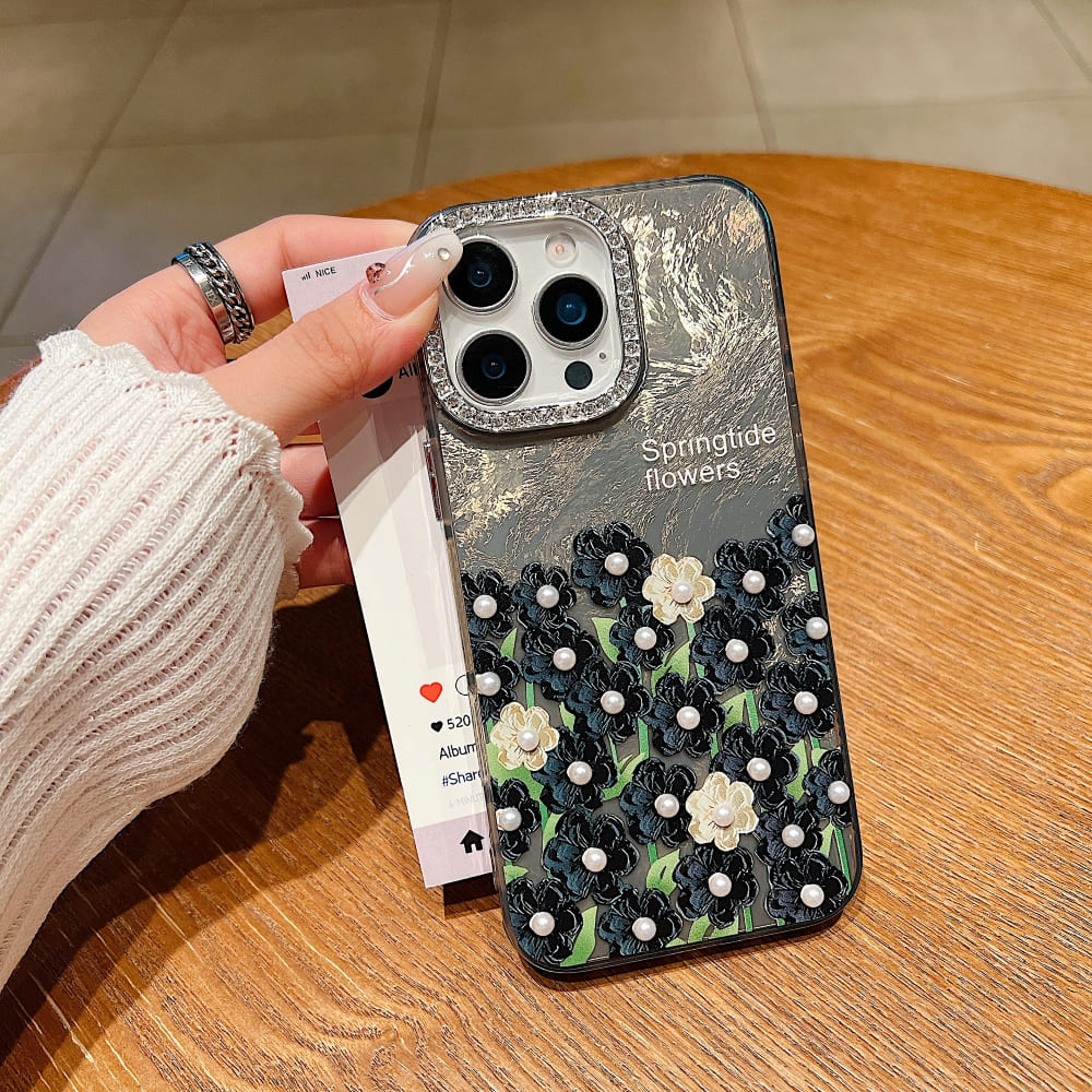 Oil Painted Flower with Embossed Pearl Phone Case