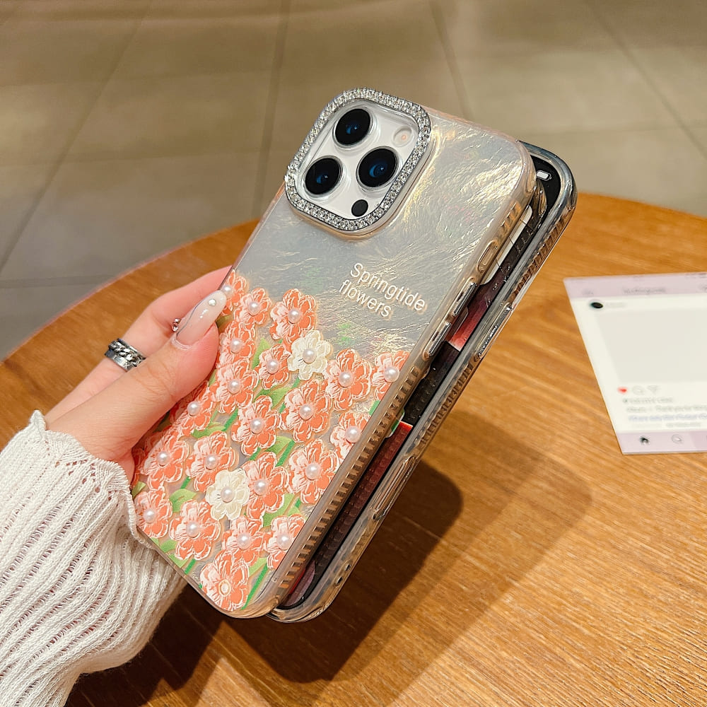 Oil Painted Flower with Embossed Pearl Phone Case
