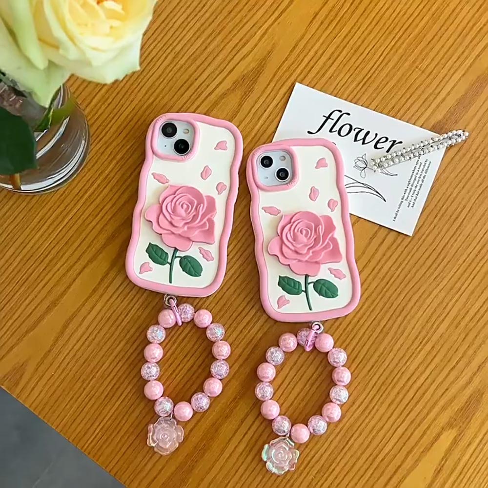 Cute 3D Pink Rose Petals Bracelet Silicone Phone Case - iPhone 11