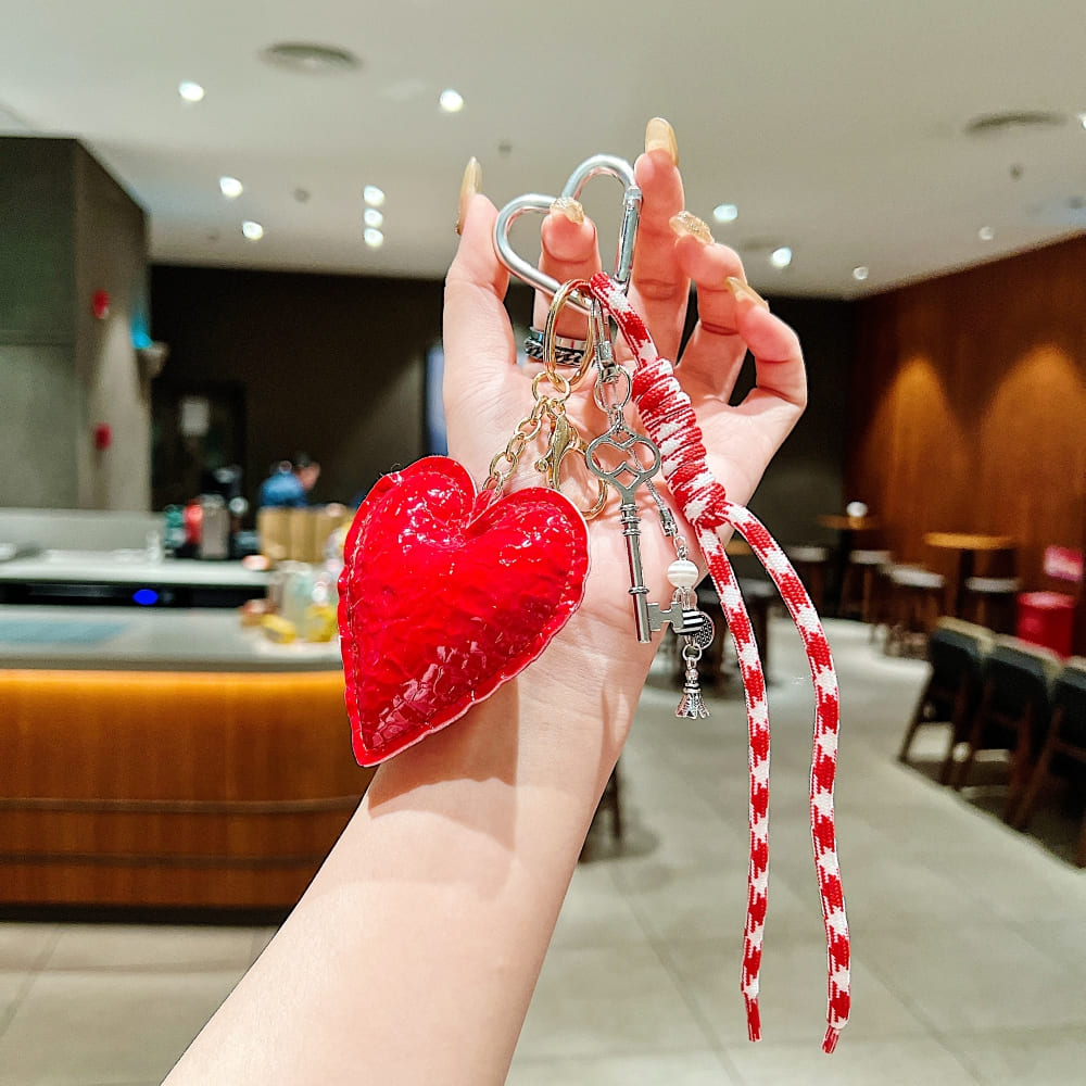 Red Heart Ornament Bow Rope Phone Charm | Keychain | Handbag Charm