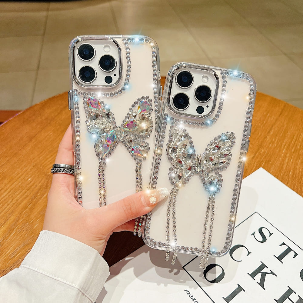 Rhinestone Butterfly Stone Transparent Phone Case