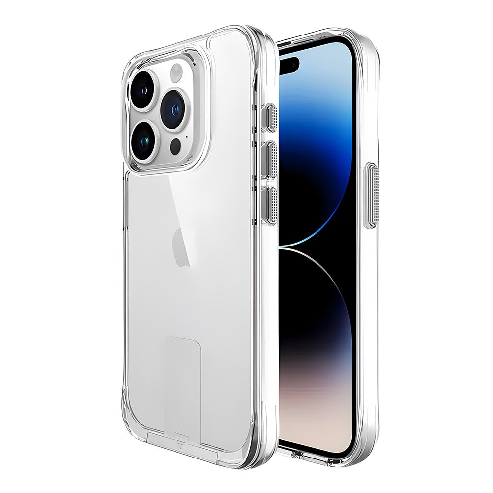Crystal Clear Transparent Anti-Scratch Metal Kickstand Case - iPhone 14 Pro