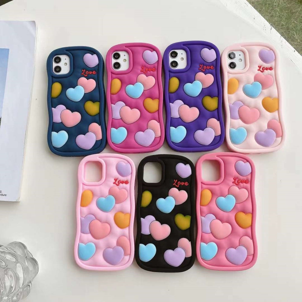 3D Heart Shape Soft Silicon Case - iPhone 14 Pro